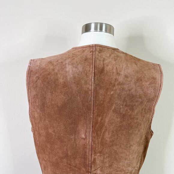 Vintage | Outbrook Suede Brown Leather Embroidered Western Boho Vest Large L - Picture 8 of 12